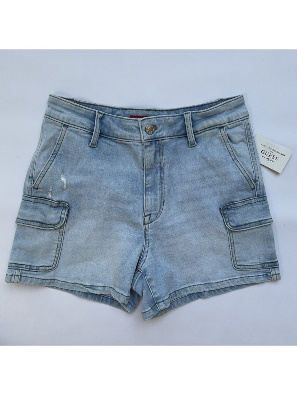 Guess Women’s High Rise Denim Short With Cargo Pockets Light Blue Size 27